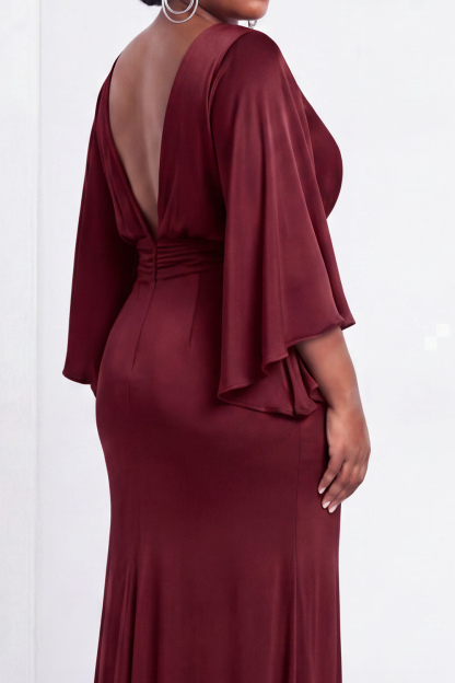 Black Bateau Neck Sheath 3/4 Sleeves Long Mother of the Bride Dress