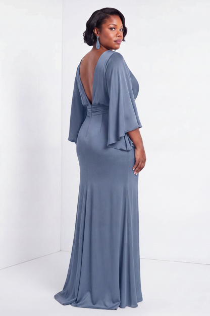 Black Bateau Neck Sheath 3/4 Sleeves Long Mother of the Bride Dress