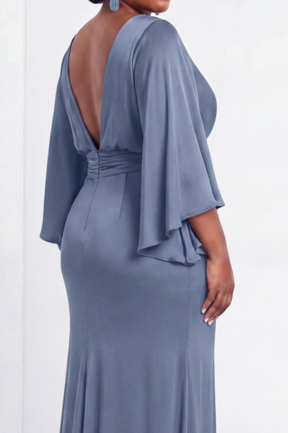 Black Bateau Neck Sheath 3/4 Sleeves Long Mother of the Bride Dress