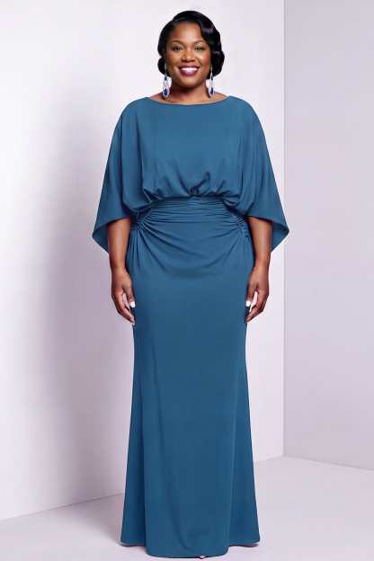 Black Bateau Neck Sheath 3/4 Sleeves Long Mother of the Bride Dress