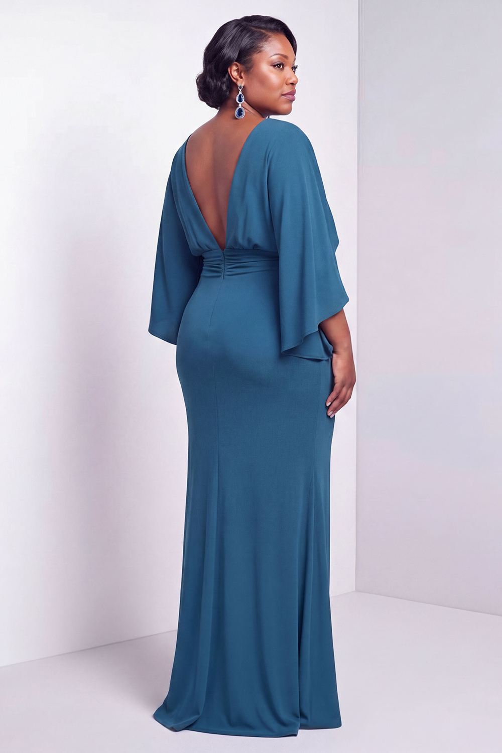Black Bateau Neck Sheath 3/4 Sleeves Long Mother of the Bride Dress