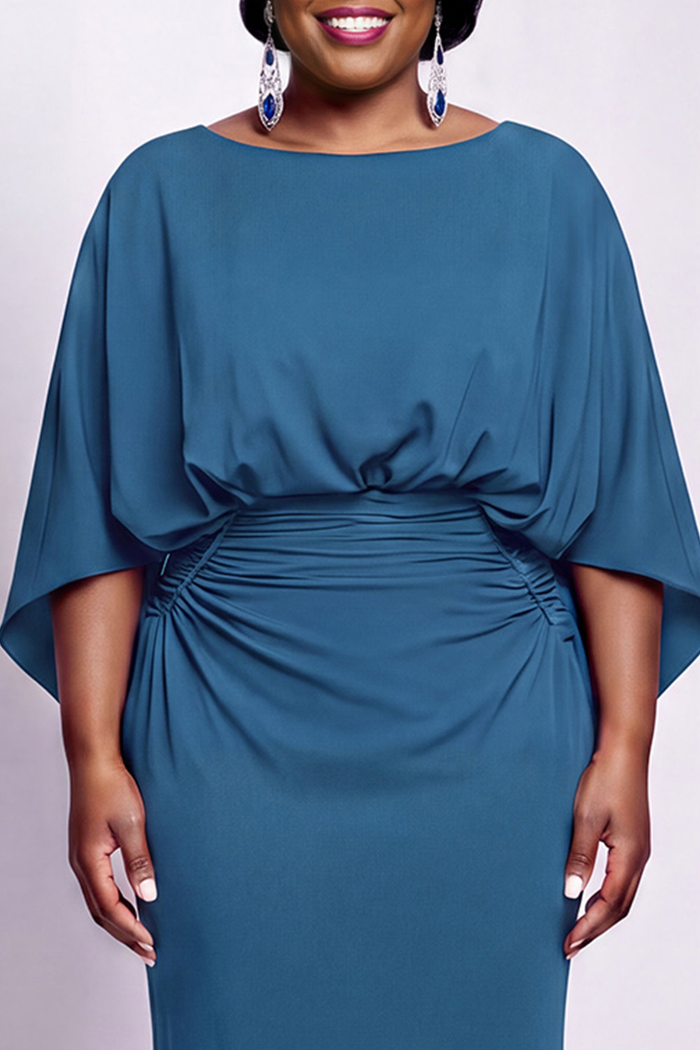 Black Bateau Neck Sheath 3/4 Sleeves Long Mother of the Bride Dress