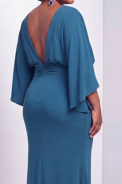 Black Bateau Neck Sheath 3/4 Sleeves Long Mother of the Bride Dress