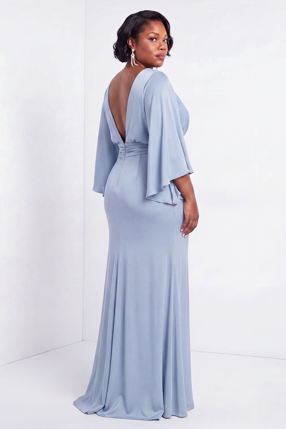 Black Bateau Neck Sheath 3/4 Sleeves Long Mother of the Bride Dress