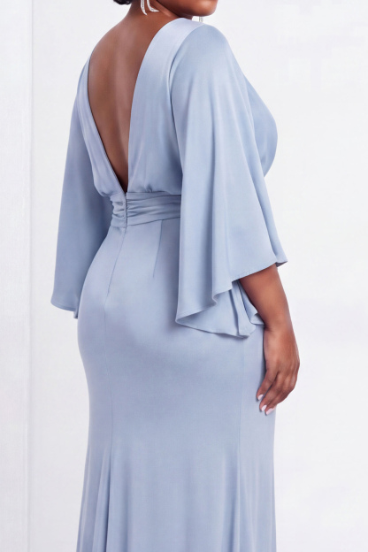 Black Bateau Neck Sheath 3/4 Sleeves Long Mother of the Bride Dress