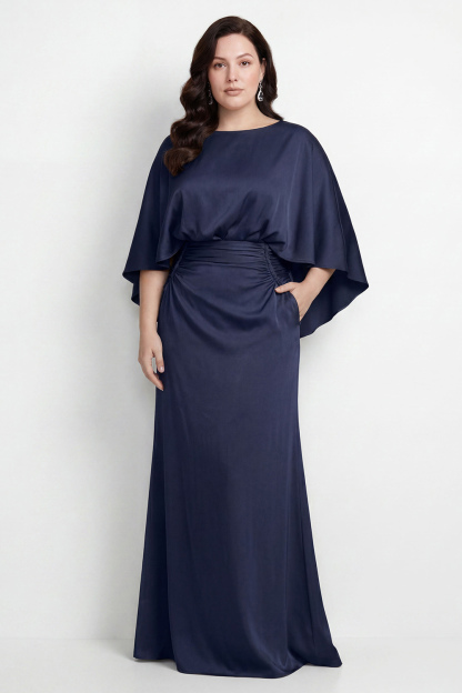 Black Bateau Neck Sheath 3/4 Sleeves Long Mother of the Bride Dress