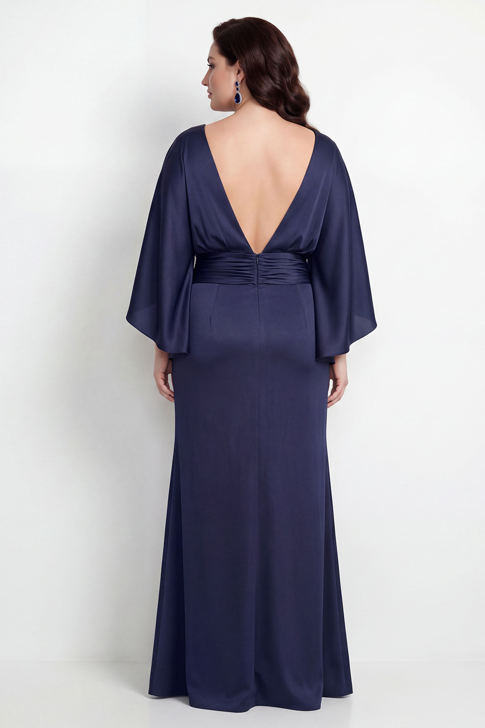 Black Bateau Neck Sheath 3/4 Sleeves Long Mother of the Bride Dress