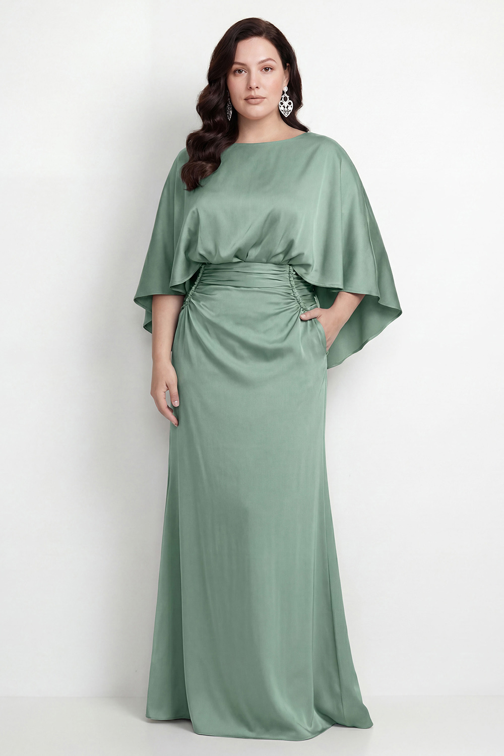 Black Bateau Neck Sheath 3/4 Sleeves Long Mother of the Bride Dress