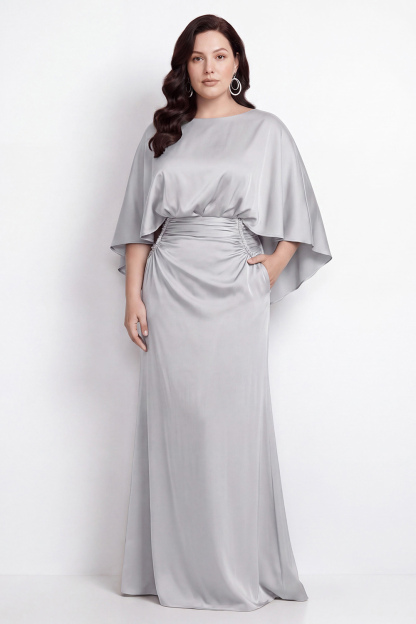Black Bateau Neck Sheath 3/4 Sleeves Long Mother of the Bride Dress