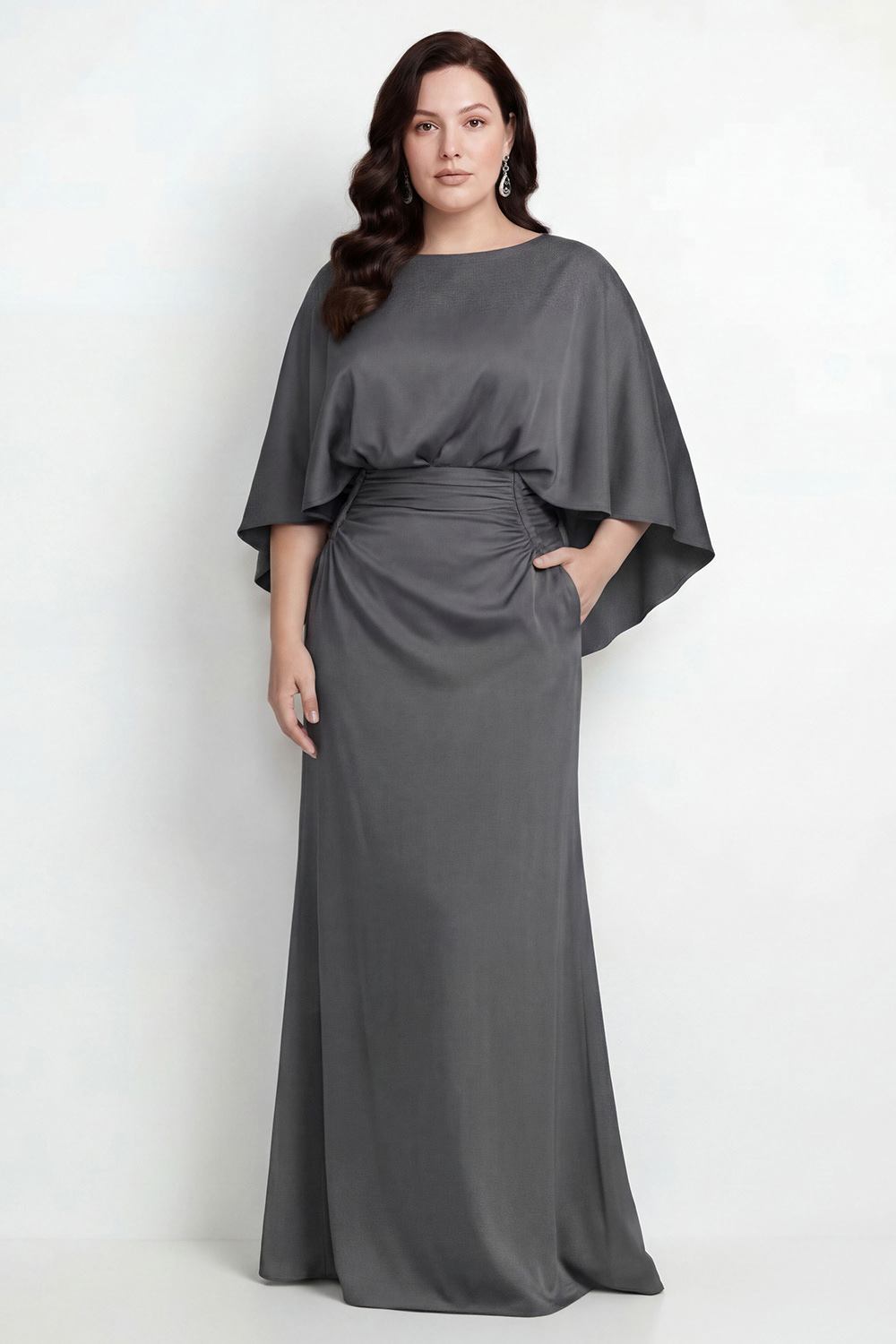 Black Bateau Neck Sheath 3/4 Sleeves Long Mother of the Bride Dress