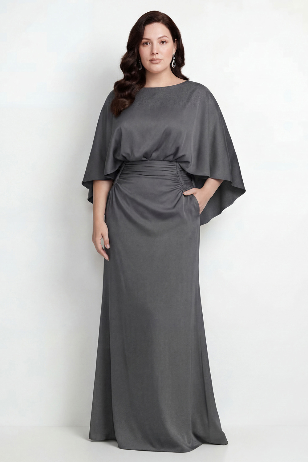 Black Bateau Neck Sheath 3/4 Sleeves Long Mother of the Bride Dress