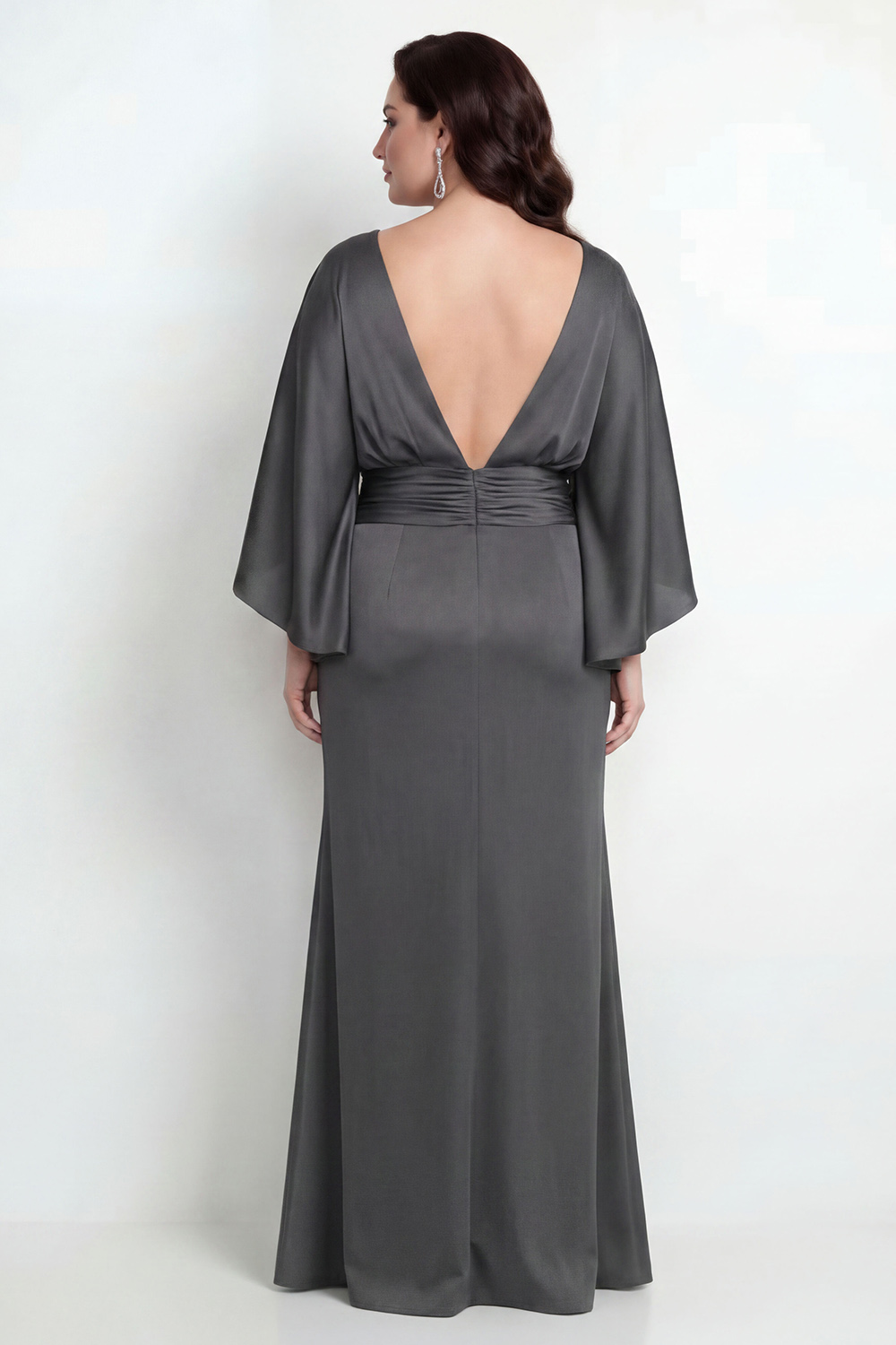 Black Bateau Neck Sheath 3/4 Sleeves Long Mother of the Bride Dress