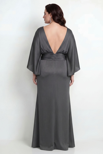 Black Bateau Neck Sheath 3/4 Sleeves Long Mother of the Bride Dress