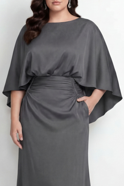 Black Bateau Neck Sheath 3/4 Sleeves Long Mother of the Bride Dress