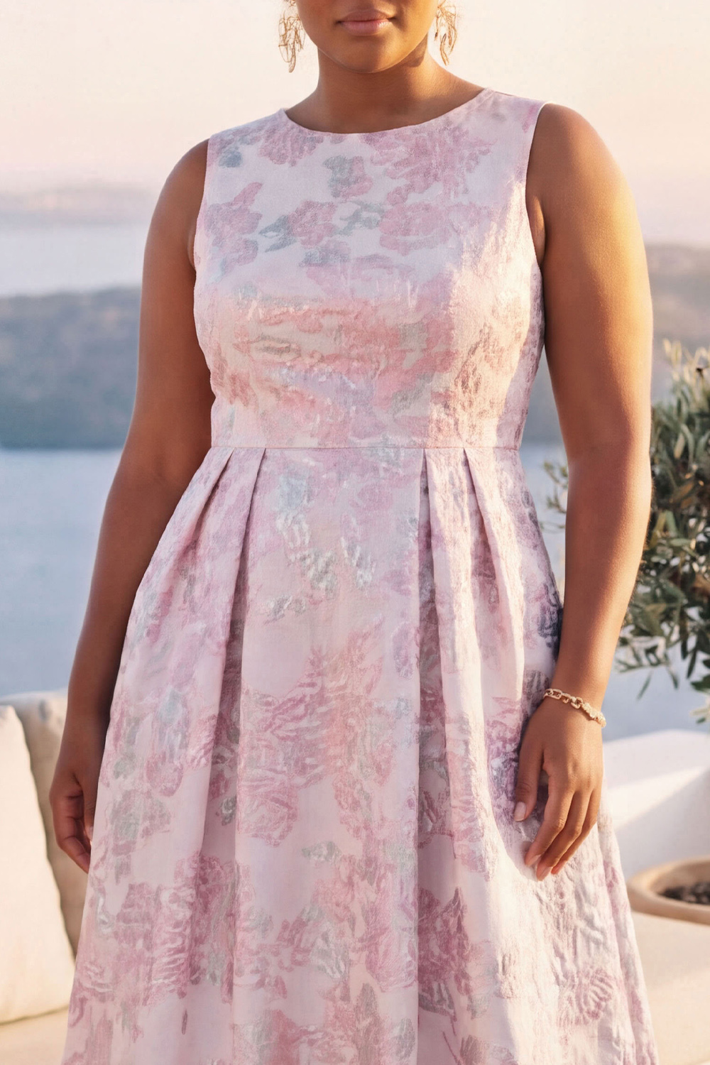 Blue Daffodil A-Line Round Neck Plus Size Midi Floral Dress