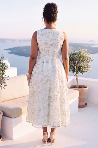 Blue Daffodil A-Line Round Neck Plus Size Midi Floral Dress