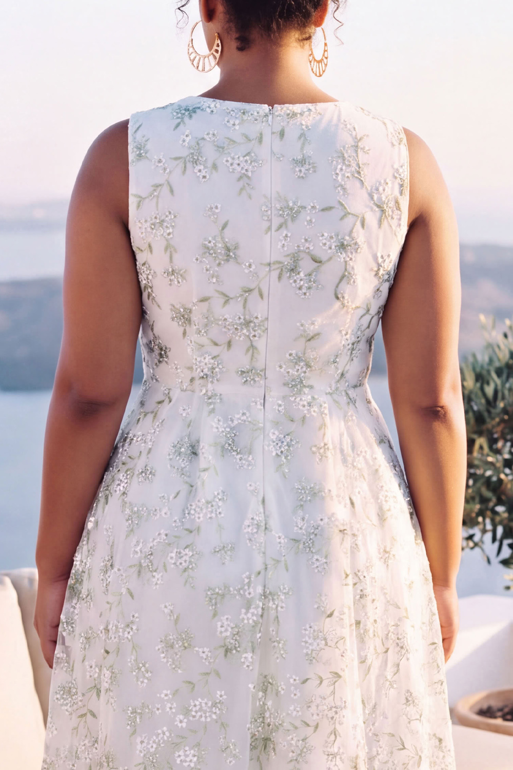 Blue Daffodil A-Line Round Neck Plus Size Midi Floral Dress