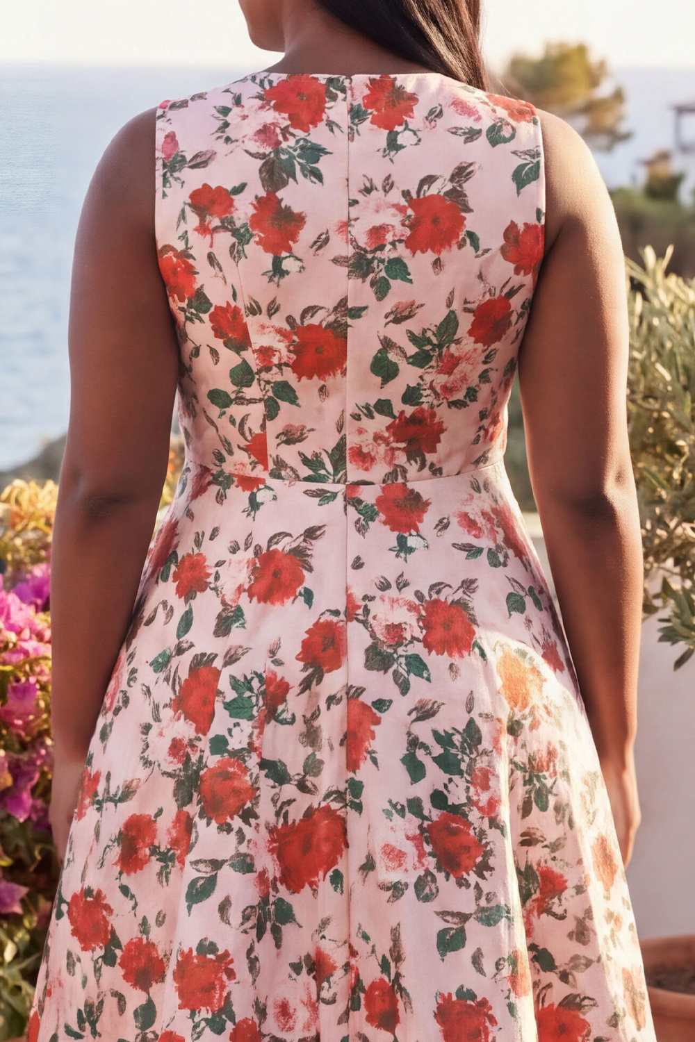 Blue Daffodil A-Line Round Neck Plus Size Midi Floral Dress