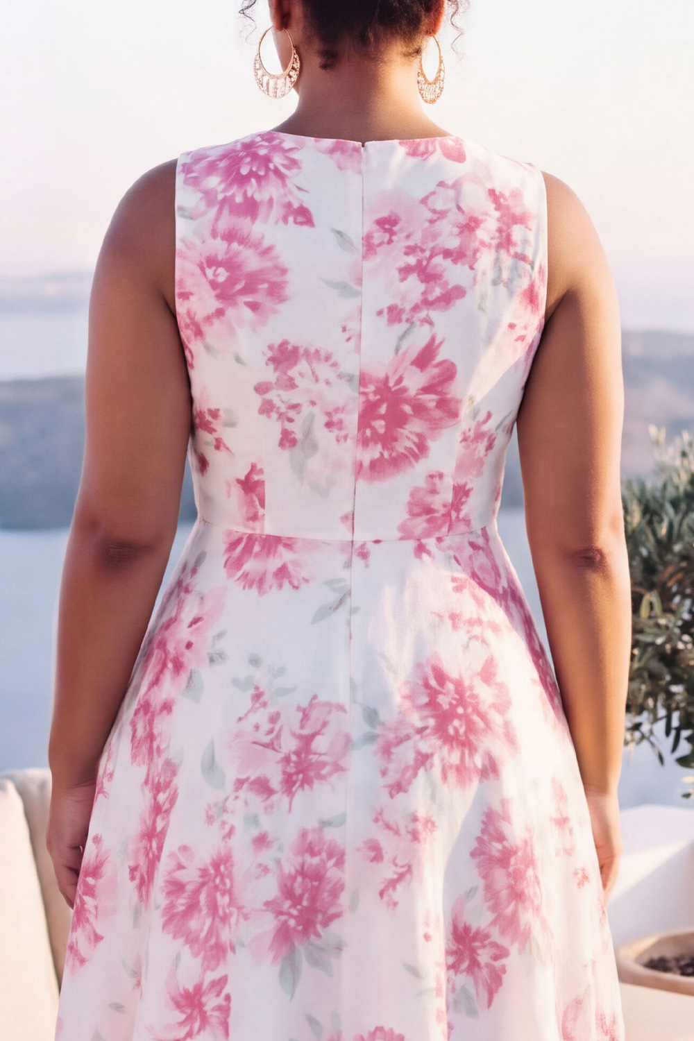 Blue Daffodil A-Line Round Neck Plus Size Midi Floral Dress