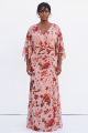 Dusty Rose Floral V-Neck Mermaid Long Plus Size Mother of the Bride Dress with Flare Sleeves