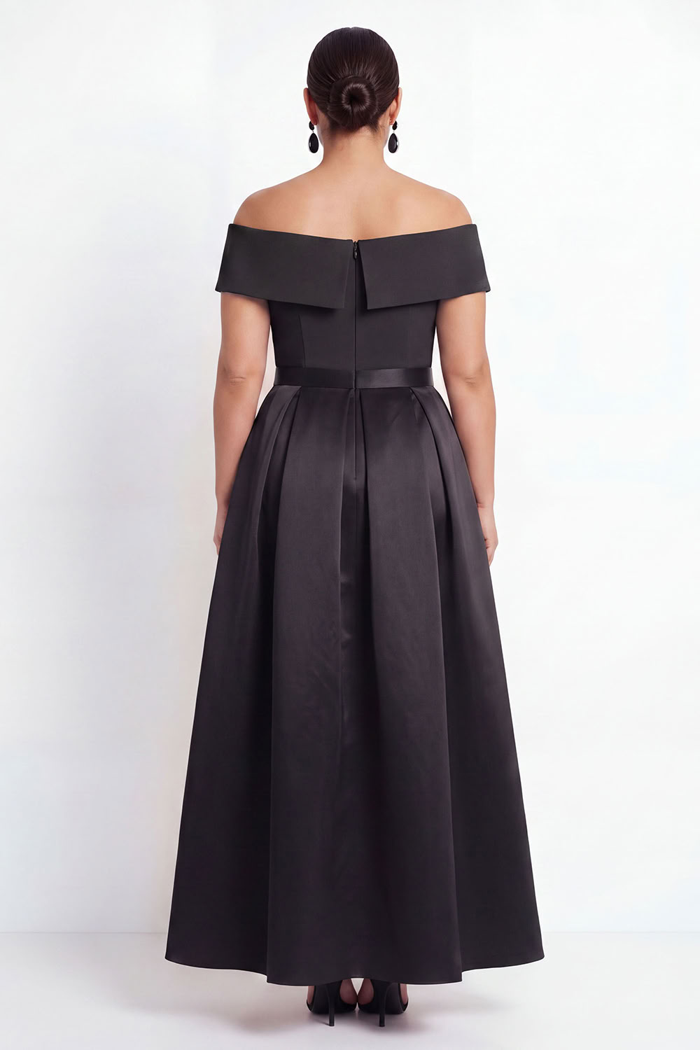 Off the Shoulder Black Plus Size A-Line Long Formal Dress