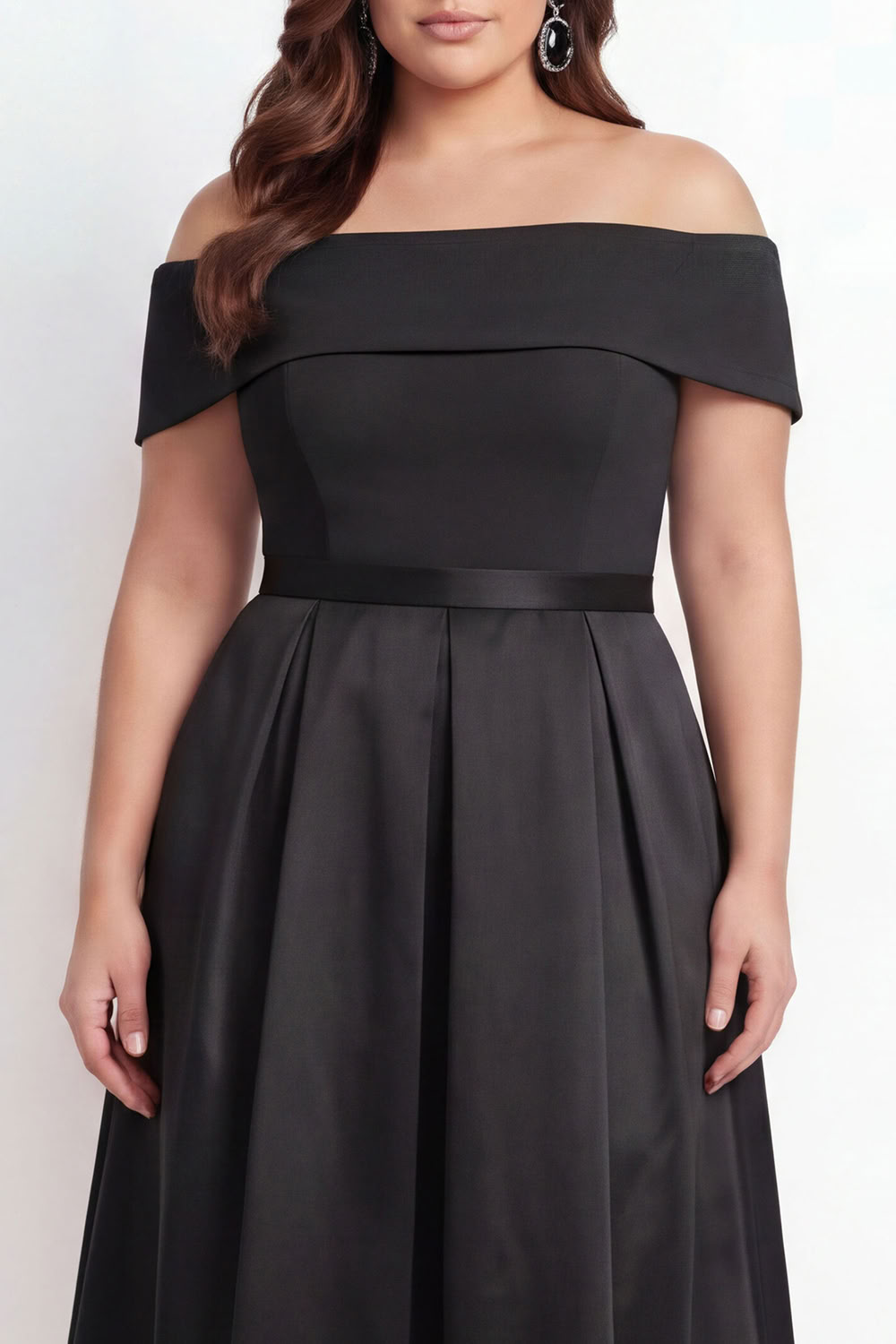 Off the Shoulder Black Plus Size A-Line Long Formal Dress