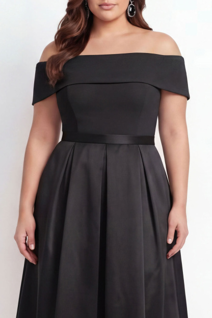 Off the Shoulder Black Plus Size A-Line Long Formal Dress