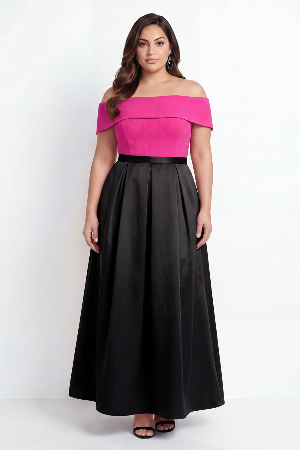 Off the Shoulder Black Plus Size A-Line Long Formal Dress
