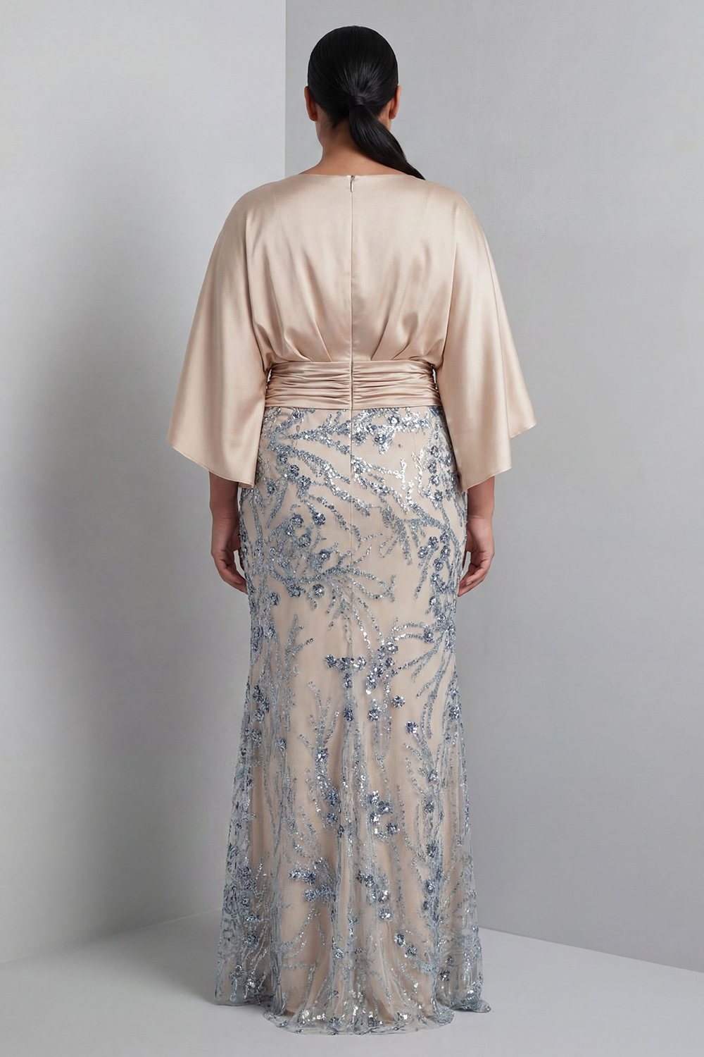 Champagne Sequins Floral Bateau Neck Long Sleeve Mermaid Mother Of Bride Dress