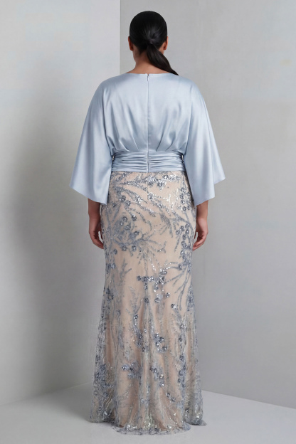 Champagne Sequins Floral Bateau Neck Long Sleeve Mermaid Mother Of Bride Dress