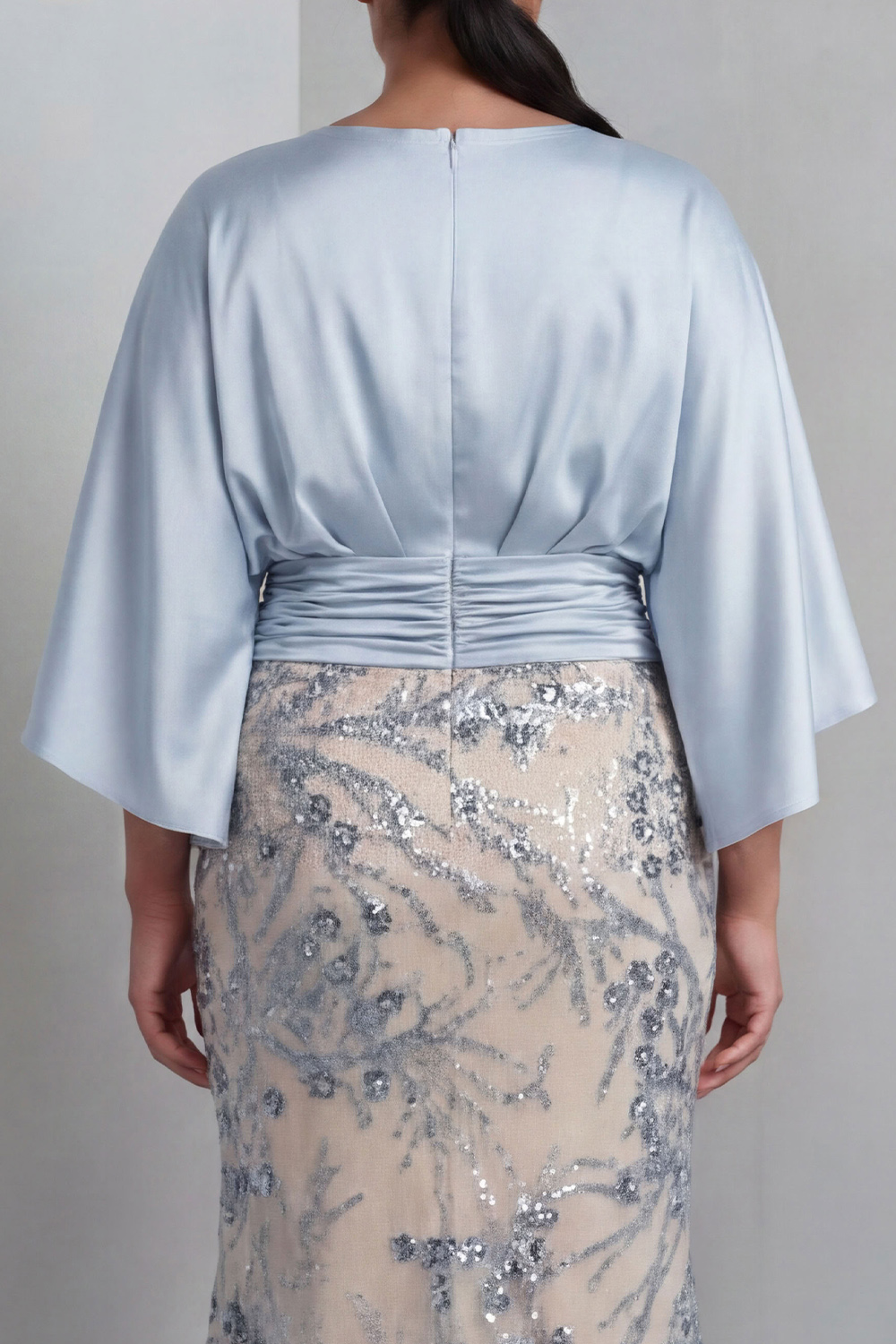 Champagne Sequins Floral Bateau Neck Long Sleeve Mermaid Mother Of Bride Dress