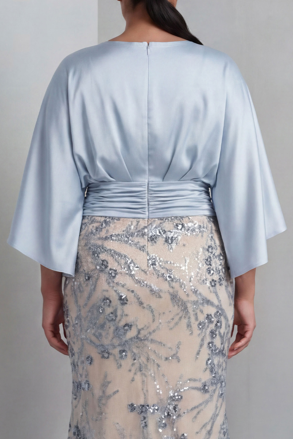 Champagne Sequins Floral Bateau Neck Long Sleeve Mermaid Mother Of Bride Dress