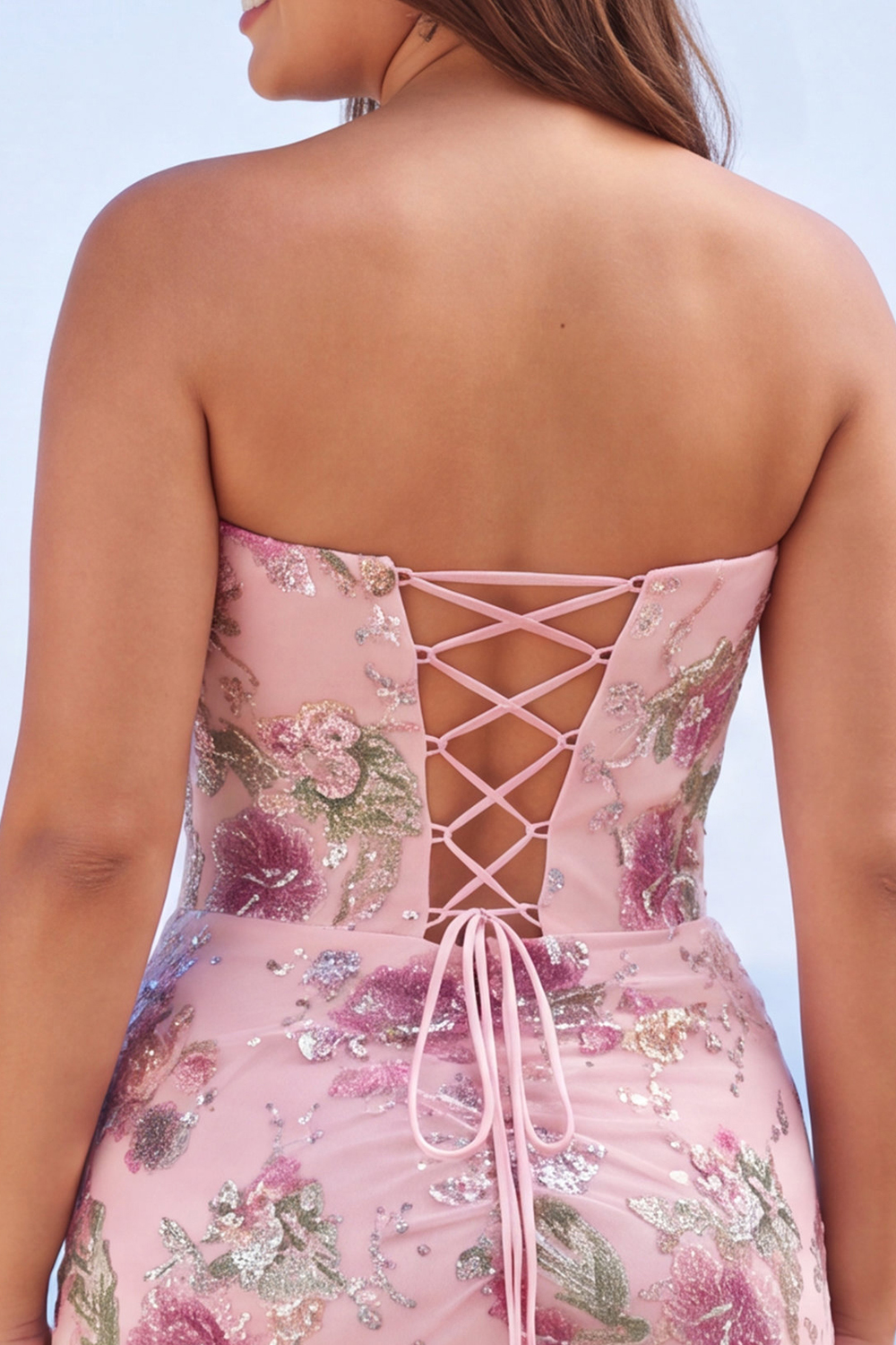 Sweetheart Pink Floral Bodycon Sequin Plus Size Homecoming Dress