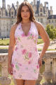 Halter Pink Plus Size Floral Sequin Bodycon Homecoming Dress