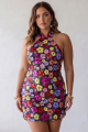 Halter Black Sequin Floral Bodycon Plus Size Homecoming Dress