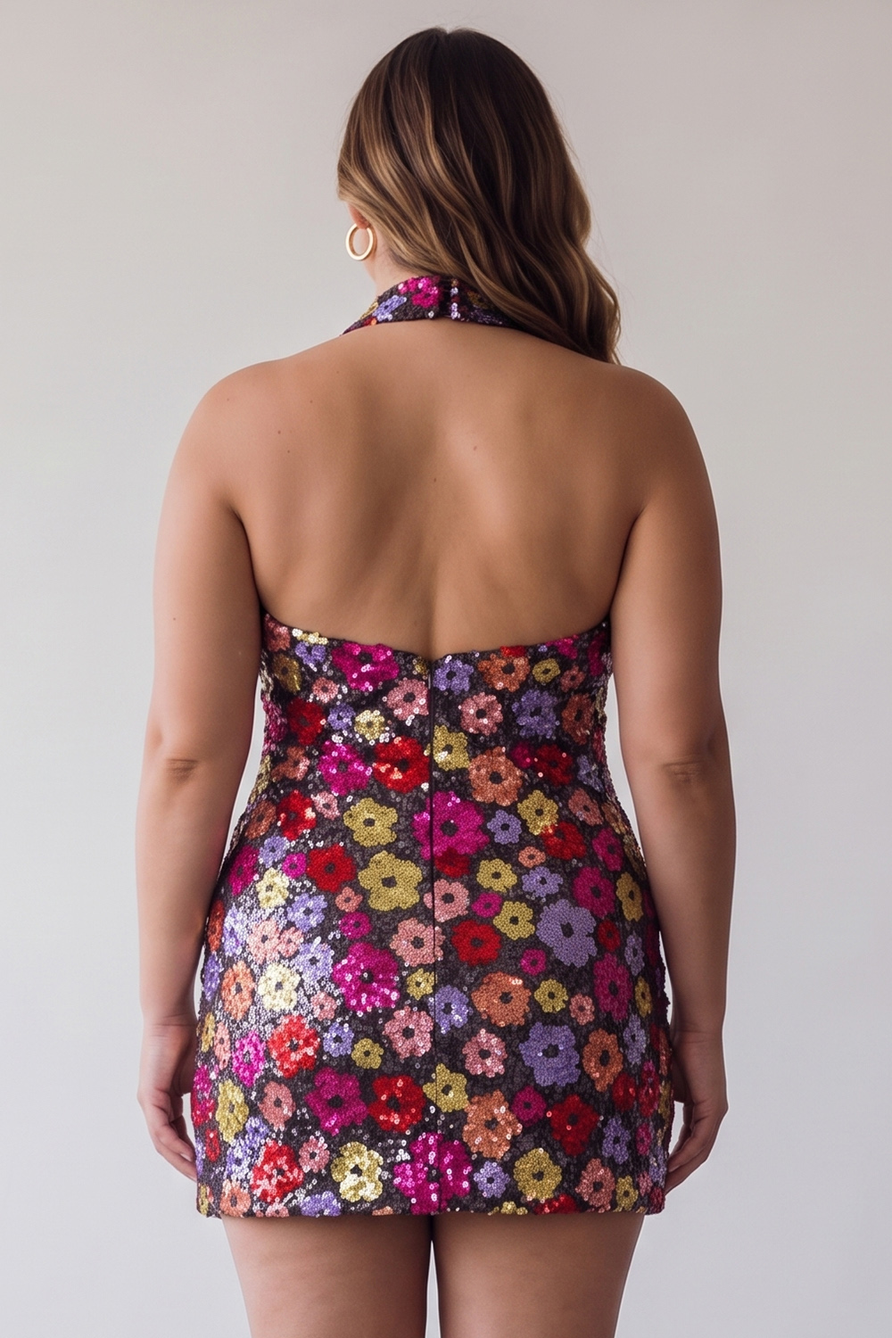 Black Bodycon Sequin Floral Plus Size Homecoming Dress