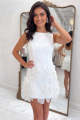 White Round Neck Floral Bodycon Homecoming Dress with Appliques