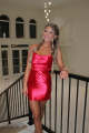 Red Satin Halter Neck Tight Homecoming Dress with Lace Up Back
