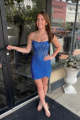 Strapless Royal Blue Bodycon Sheer Corset Homecoming Dress with Beading