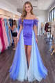 Purple Off the Shoulder Satin Bodycon Short Homecoming Dress with Sash