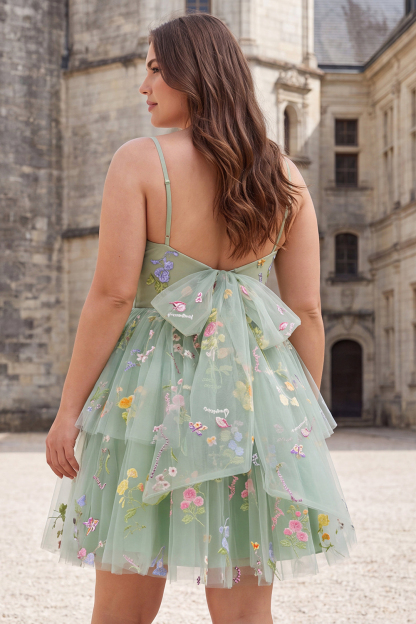 A Line Dusty Sage Embroidered Floral Homecoming Dress