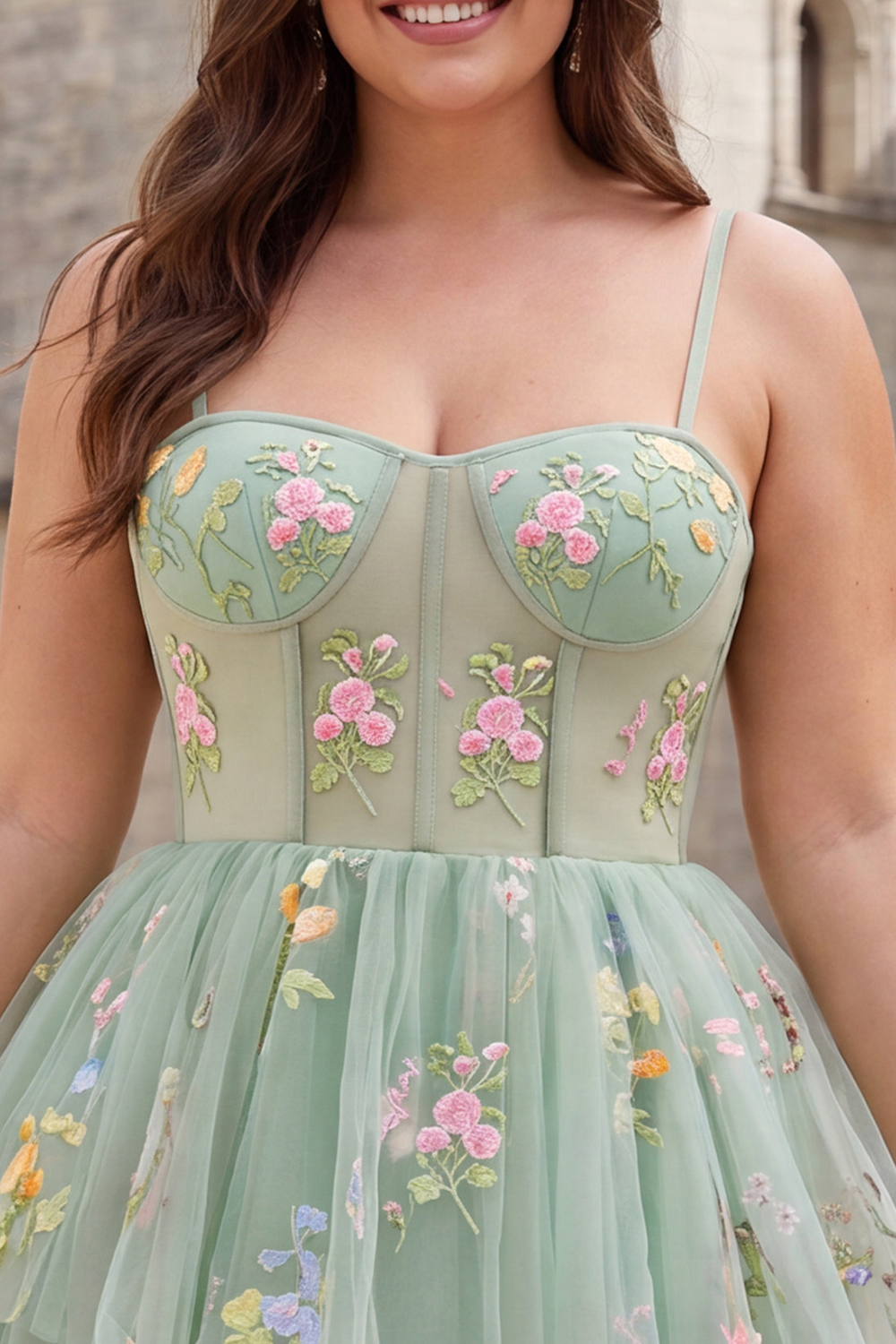 A Line Dusty Sage Embroidered Floral Homecoming Dress