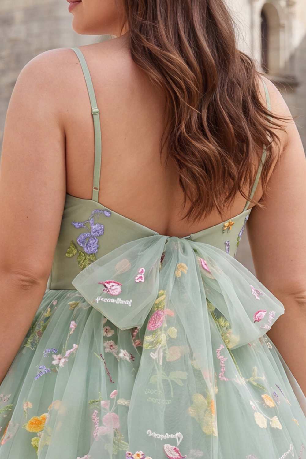 A Line Dusty Sage Embroidered Floral Homecoming Dress