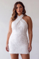 Plus Size Halter Bodycon Floral Little White Dress
