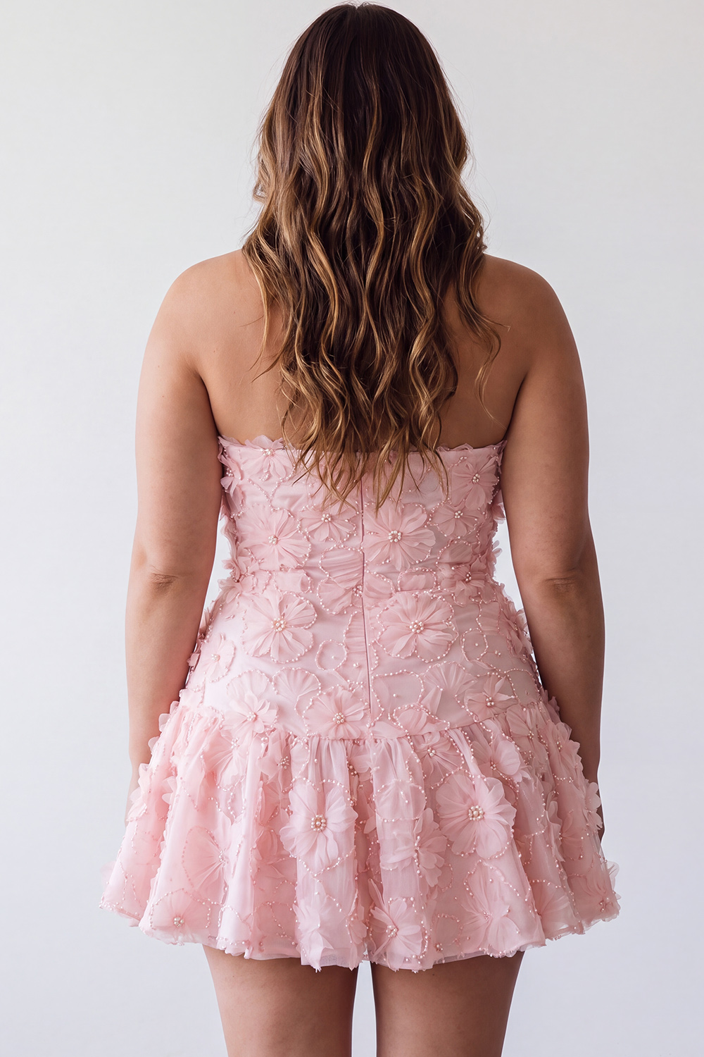 Strapless Pink Beaded A Line Plus Size Homecoming Dress