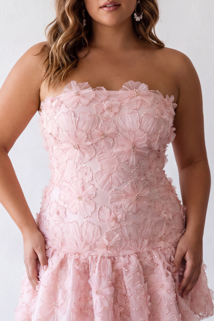 Strapless Pink Beaded A Line Plus Size Homecoming Dress