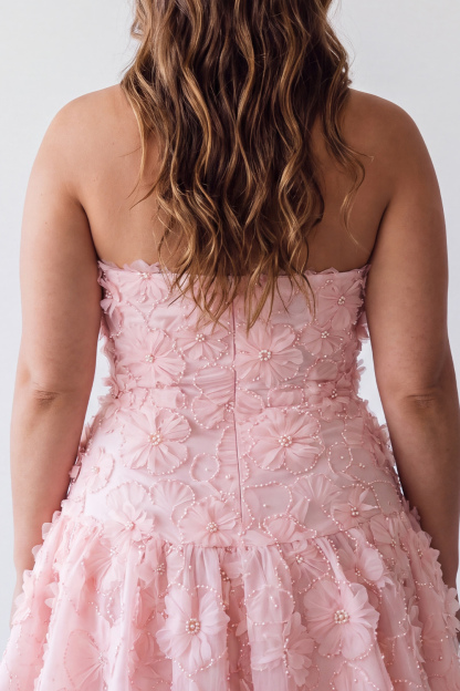 Strapless Pink Beaded A Line Plus Size Homecoming Dress
