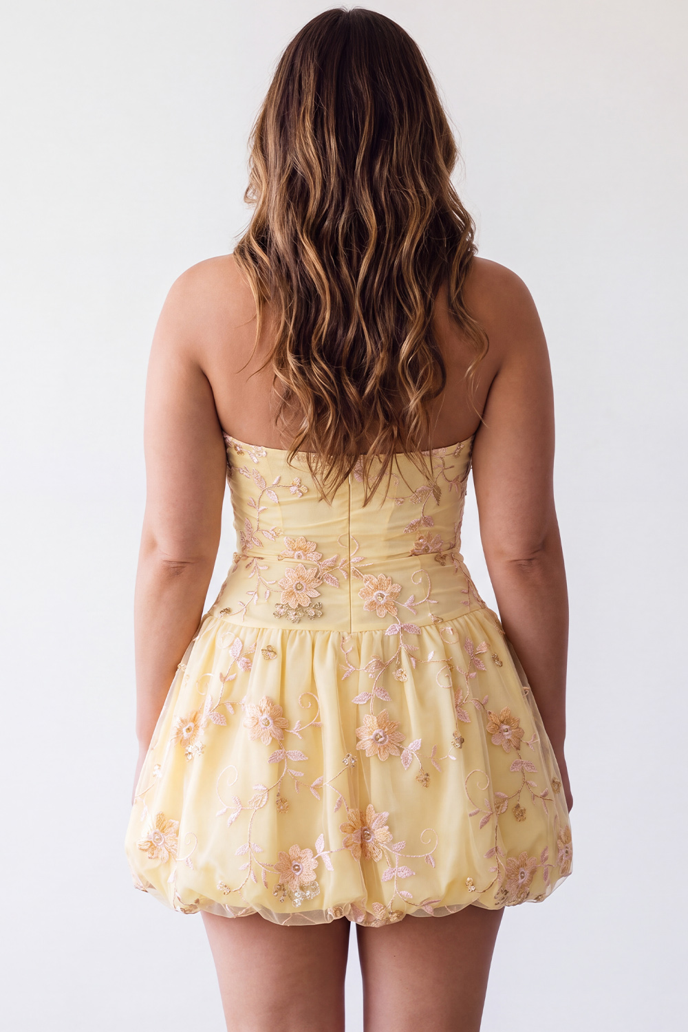 A Line Yellow Floral Embroidered Plus Size Homecoming Dress