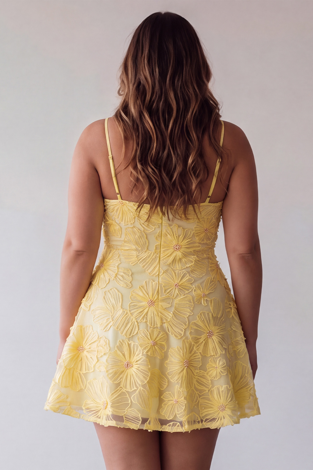 Plus Size Yellow Floral A Line Homecoming Dress with Beadings