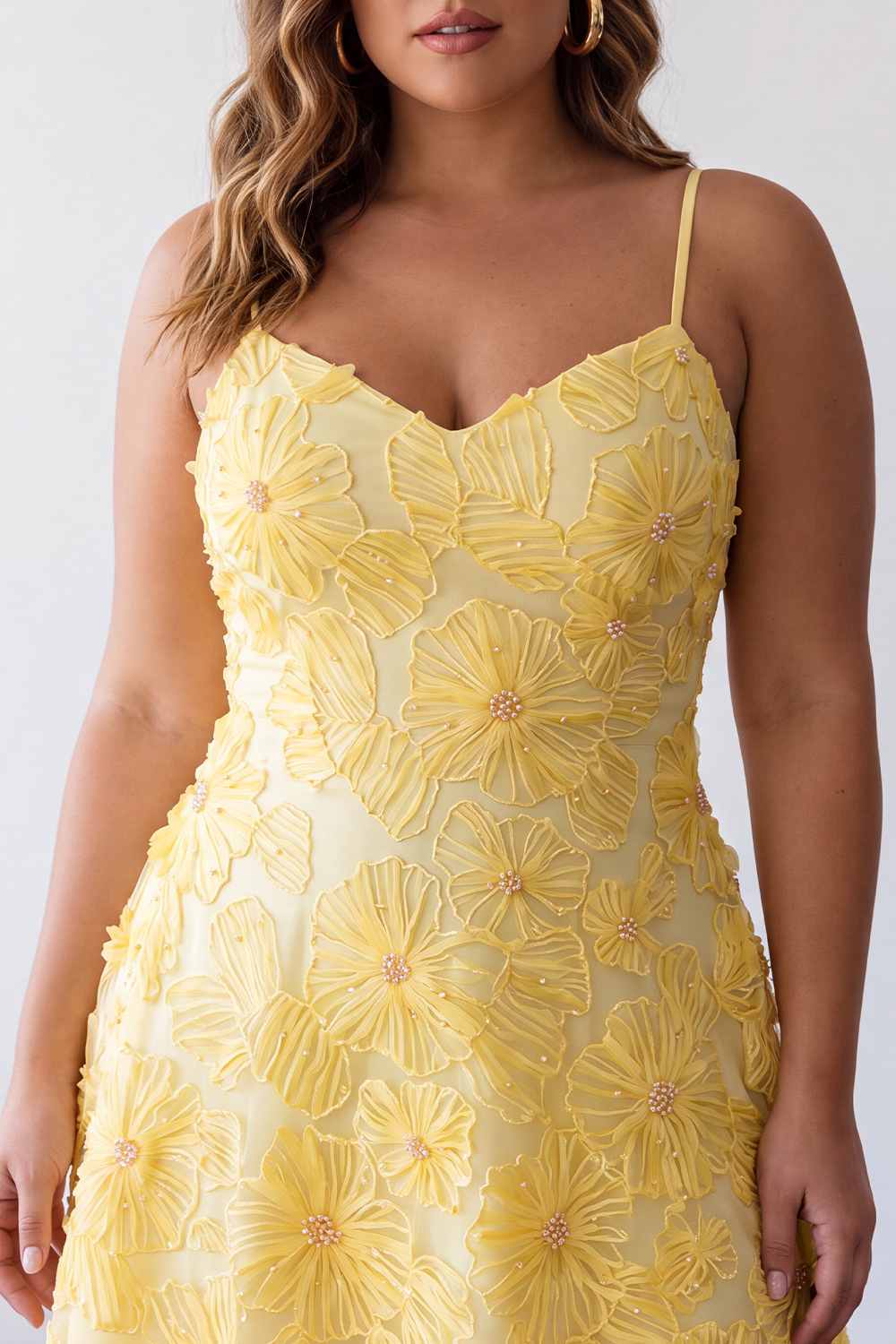Plus Size Yellow Floral A Line Homecoming Dress with Beadings